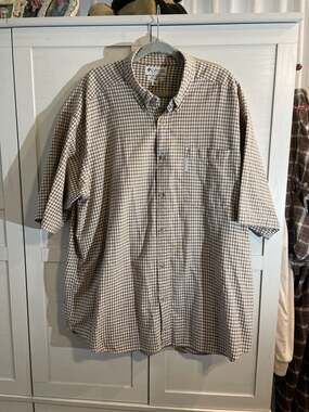 Columbia Mens XXL Short Sleeve Plaid Button Down Shirt 100% Cotton Brown Green